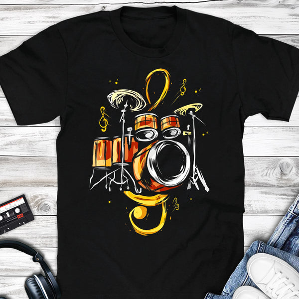 Drum Kit Music Note Art T-shirt