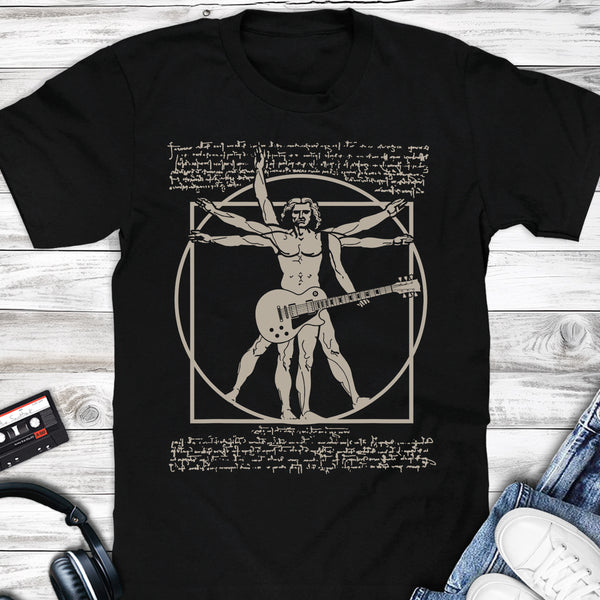 Single Cut Electric Guitar Da Vinci Vitruvian Man Guitarist T-shirt