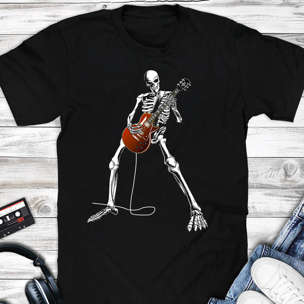 Skeleton Shreds the Strings Electric Guitar T-shirt