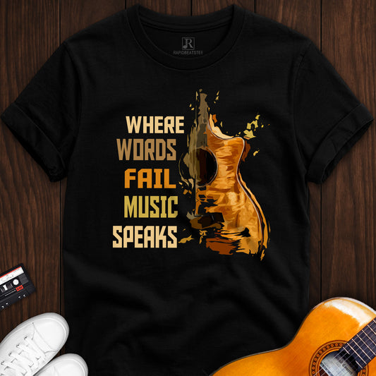 Where Words Fail Music Speaks Acoustic Guitar Art T-shirt